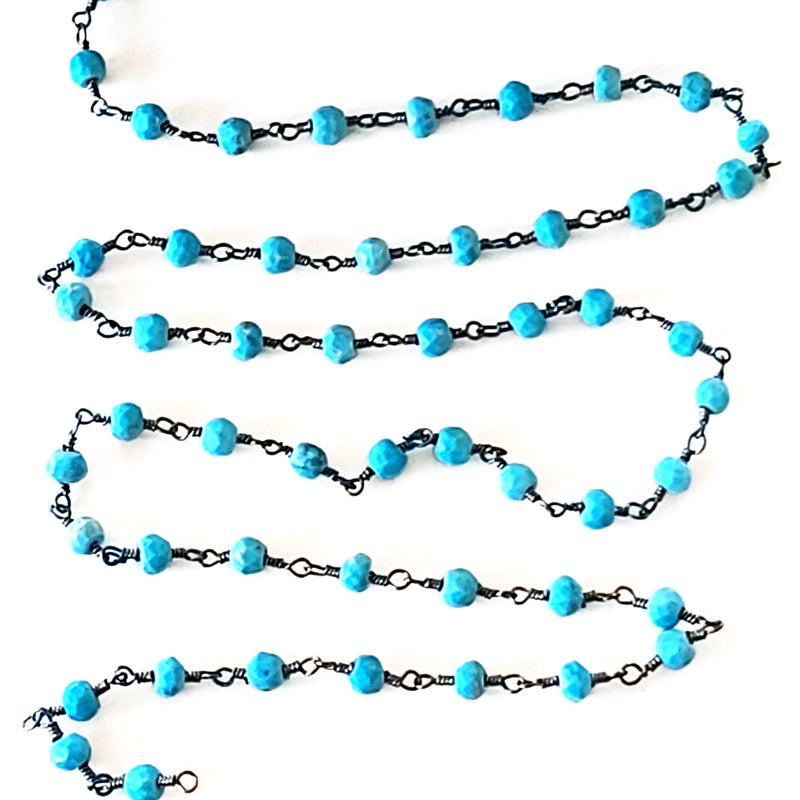 Turquoise natural semi-precious gemstone beads 3mm antique black oxidized rosary chain for a necklace, earrings, anklet, and bracelet making.