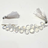 Rainbow Moonstone natural semi-precious gemstone bead strands, pear-shaped 4-inch long bead strand, smooth bead size 7X9-7.5X13mm handmade gemstone bead strand 18, 20, 25 Carat, women jewelry making necklaces, earrings, and bracelets bead strands.