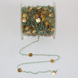 Blue Topaz gemstone faceted rondelle bead rosary coin chain women jewelry making necklaces, earrings, anklets, and bracelets.