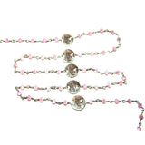 Pink Chalcedony gemstone faceted rondelle bead rosary coin chain silver, women jewelry making necklaces, earrings, anklets, and bracelets.