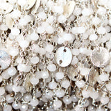 White Chalcedony gemstone faceted rondelle bead rosary coin chain silver, women jewelry making necklaces, earrings, anklets, and bracelets.