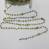 Chrysoprase natural gemstone faceted rondelle bead rosary coin chain 24k gold plated over silver, women jewelry making necklaces, earrings, anklets, and bracelets.
