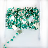 Green Onyx natural gemstone faceted rondelle bead rosary coin chain silver, women jewelry making necklaces, earrings, anklets, and bracelets.