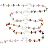 Multi Tourmaline natural gemstone faceted rondelle bead rosary coin chain women jewelry making necklaces, earrings, anklets, and bracelets.