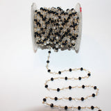 Black Spinel and Clear Quartz gemstone faceted rondelle bead rosary chain 24k gold plated over silver, women jewelry making necklaces, earrings, anklets, and bracelets.