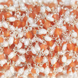 carnelian natural semi-precious gemstone beads 24k gold plated over silver rosary chain for a necklace, earrings, anklet, and bracelet making.