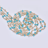 Blue Topaz and freshwater pearl gemstone faceted rondelle bead rosary chain 24k gold plated over silver, women jewelry making necklaces, earrings, anklets, and bracelets.