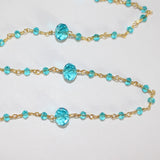 Blue Topaz gemstone faceted rondelle bead rosary chain 24k gold plated over silver, women jewelry making necklaces, earrings, anklets, and bracelets.