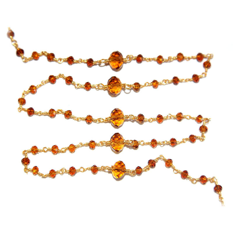 Dark Citrine gemstone faceted rondelle bead 3-4mm rosary coin chain 24k gold plated over silver, women jewelry making necklaces, earrings, anklets, and bracelets.