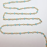Peruvian Blue and Green Chalcedony gemstone faceted rondelle bead rosary chain 24k gold plated over silver, women jewelry making necklaces, earrings, anklets, and bracelets.