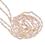 Pink Chalcedony and freshwater pearl gemstone faceted rondelle bead 3mm rosary chain 24k gold plated over silver, women jewelry making necklaces, earrings, anklets, and bracelets.