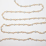 Pink Opal and freshwater pearl gemstone faceted rondelle bead 3mm rosary chain 24k gold plated over silver, women jewelry making necklaces, earrings, anklets, and bracelets.