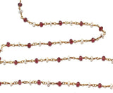 Rhodolite Garnet and freshwater pearl gemstone faceted rondelle bead 3mm rosary chain 24k gold plated over silver, women jewelry making necklaces, earrings, anklets, and bracelets.