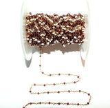 Rhodolite Garnet and freshwater pearl gemstone faceted rondelle bead 3mm rosary chain women jewelry making necklaces, earrings, anklets, and bracelets.