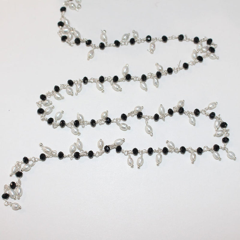 black spinel quartz gemstone bead chain silver, women jewelry making necklaces, earrings, and bracelets bead chain.