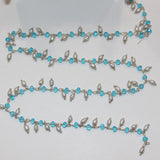 blue topaz quartz gemstone bead chain silver, women jewelry making necklaces, earrings, and bracelets bead chain.