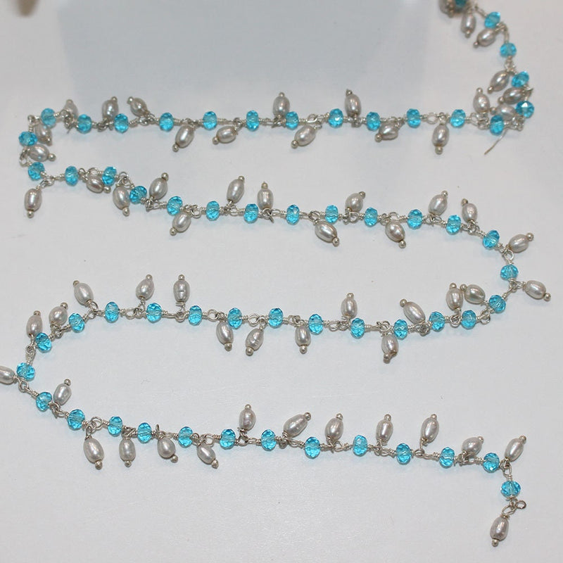blue topaz quartz gemstone bead chain silver, women jewelry making necklaces, earrings, and bracelets bead chain.