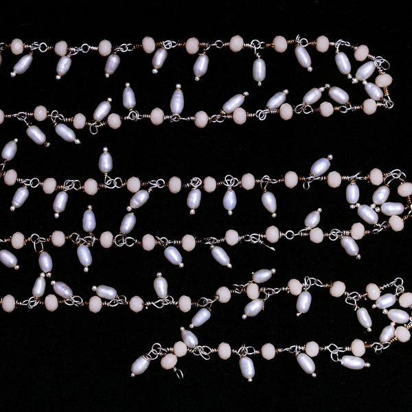 pink opal quartz gemstone bead chain silver, women jewelry making necklaces, earrings, and bracelets bead chain.