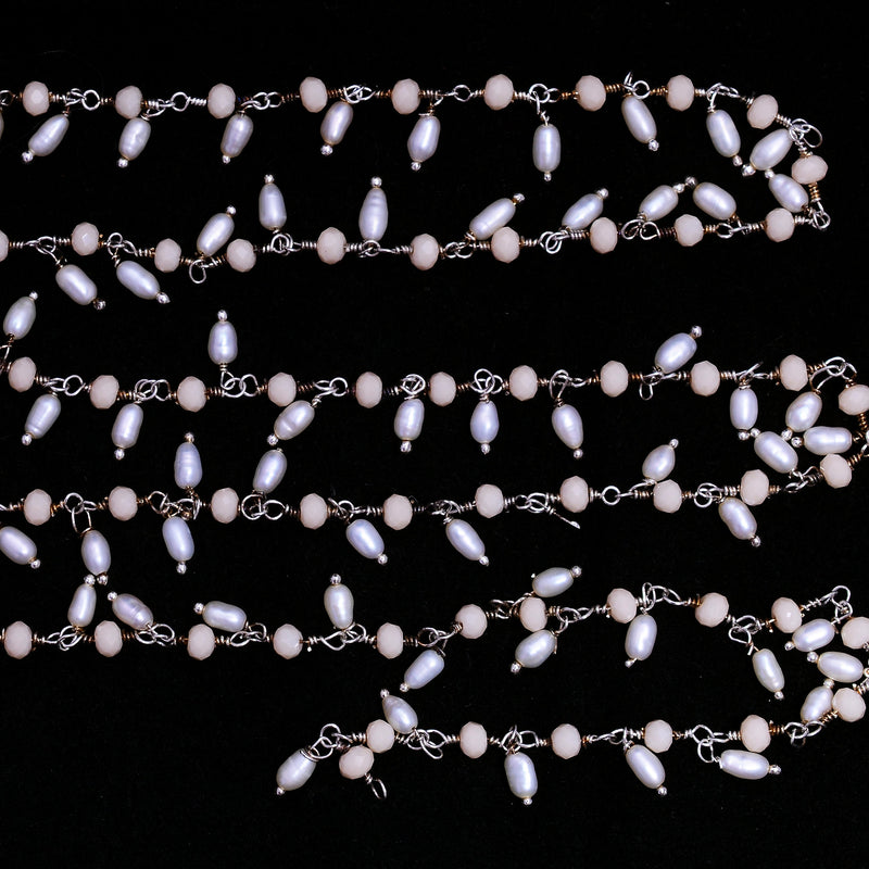 pink opal quartz gemstone bead chain silver, women jewelry making necklaces, earrings, and bracelets bead chain.