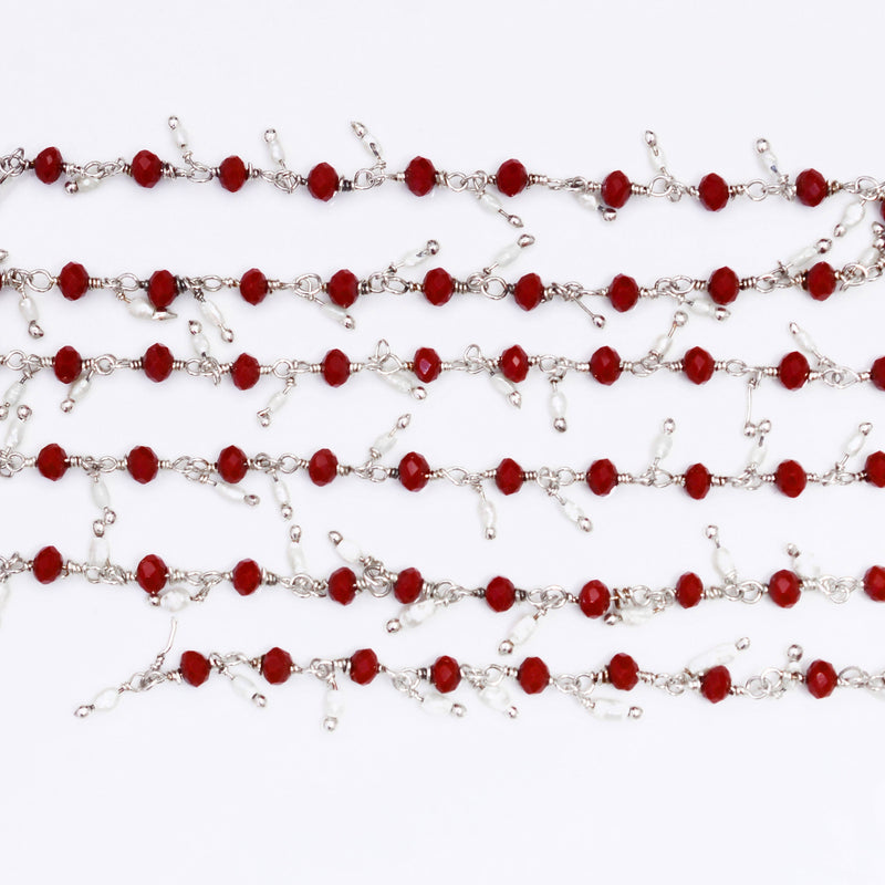 red coral quartz gemstone bead chain silver, women jewelry making necklaces, earrings, and bracelets bead chain.