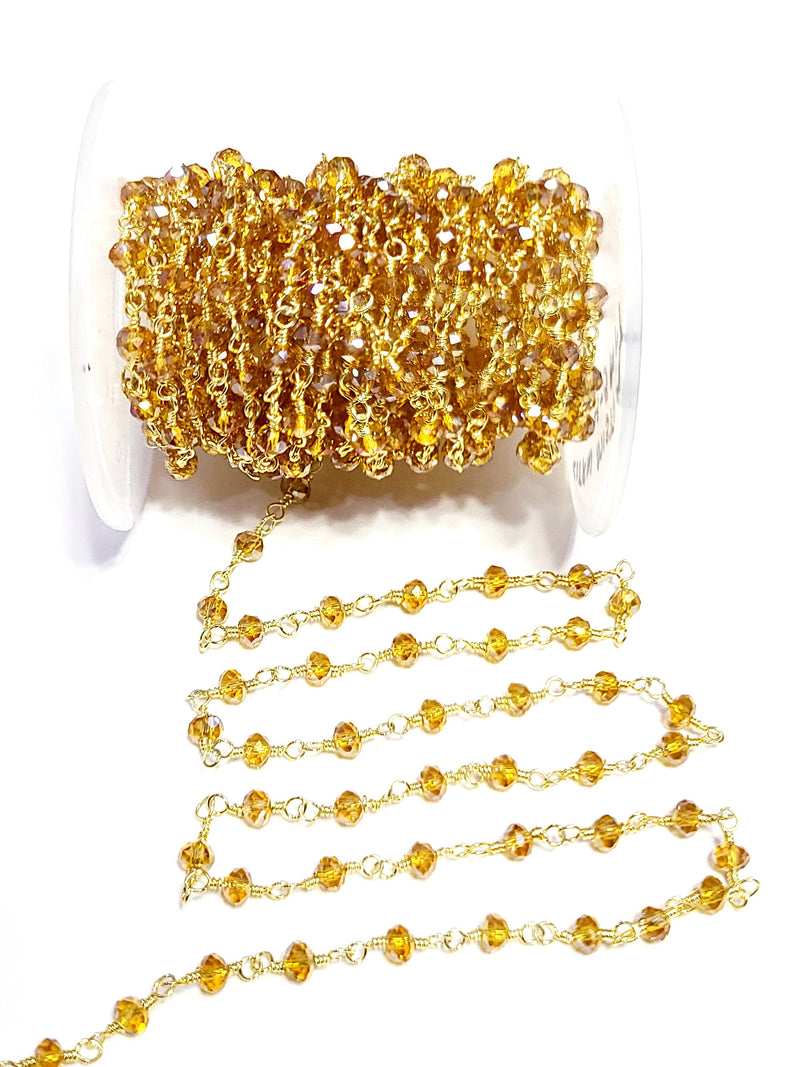 Citrine quartz gemstone bead chain 24k gold plated over silver, women jewelry making necklaces, earrings, and bracelets bead chain.