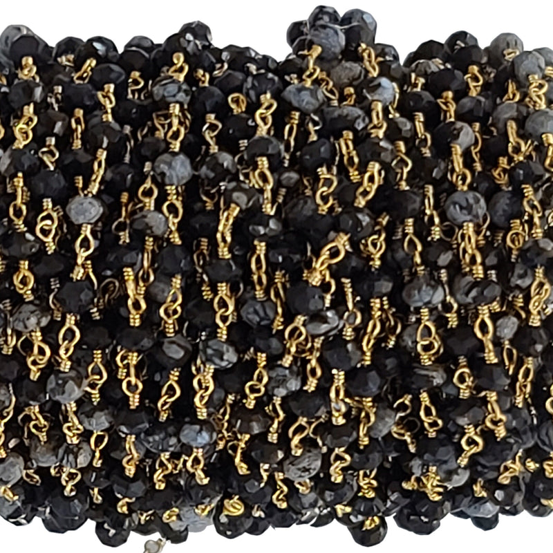 black spinel quartz gemstone bead chain 24k gold plated over silver, women jewelry making necklaces, earrings, and bracelets bead chain.