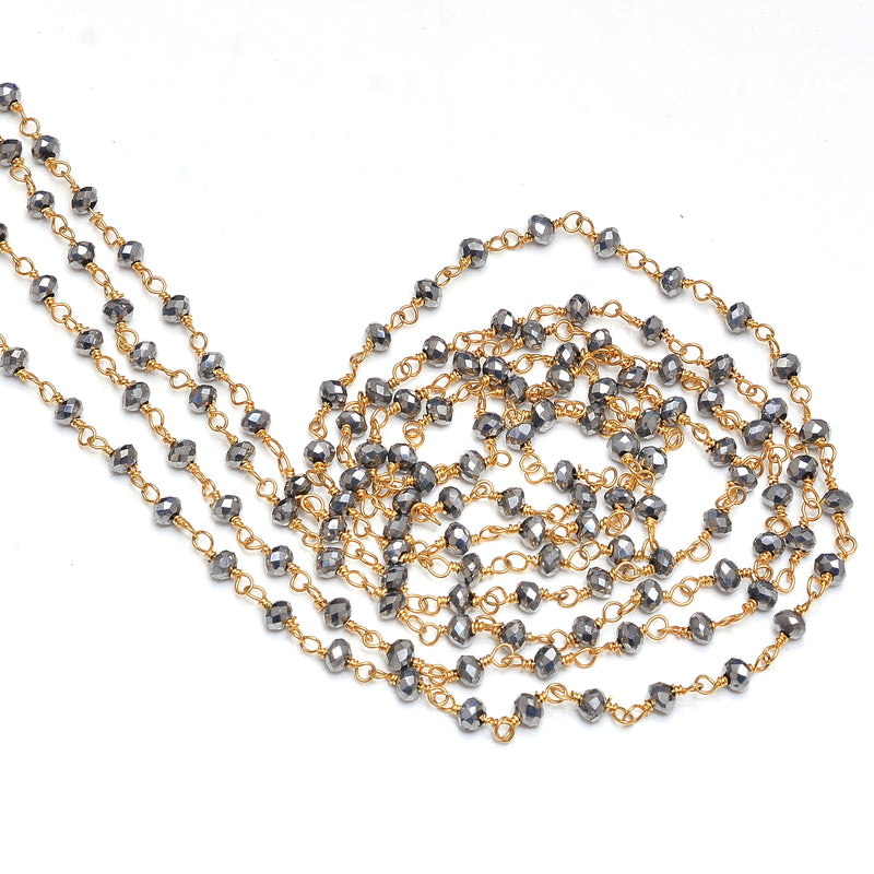 pyrite quartz gemstone bead chain 24k gold plated over silver, women jewelry making necklaces, earrings, and bracelets bead chain.