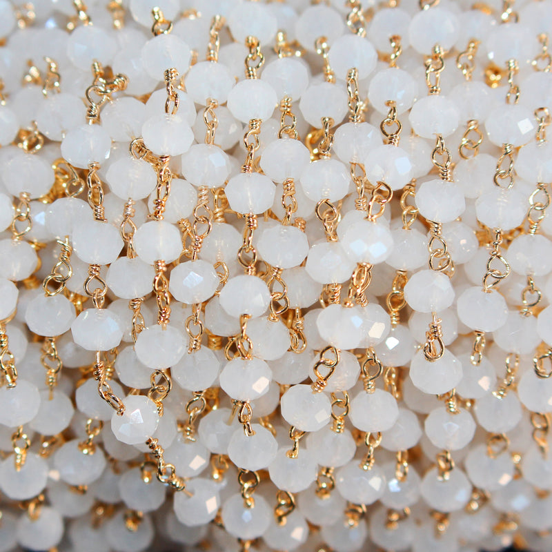 white chalcedony quartz gemstone bead chain 24k gold plated over silver, women jewelry making necklaces, earrings, and bracelets bead chain.