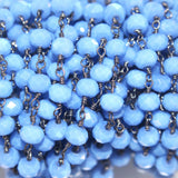 blue chalcedony quartz gemstone bead chain 24k gold plated over silver, women jewelry making necklaces, earrings, and bracelets bead chain.