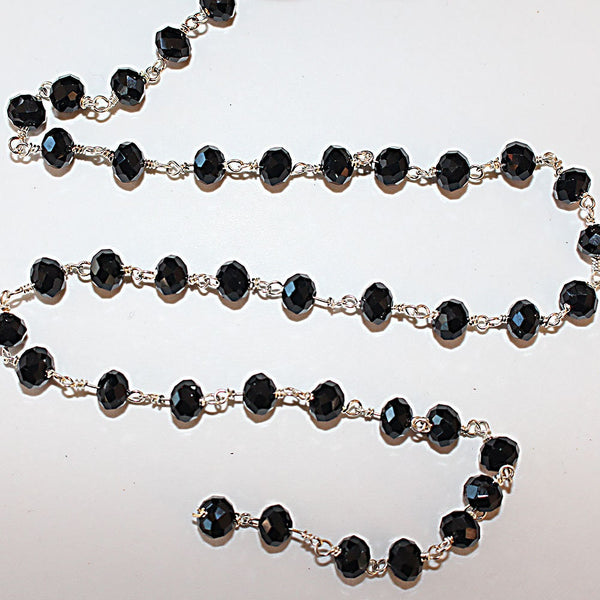 black spinel quartz gemstone bead chain silver, women jewelry making necklaces, earrings, and bracelets bead chain.