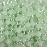 green chalcedony quartz gemstone bead chain silver, women jewelry making necklaces, earrings, and bracelets bead chain.