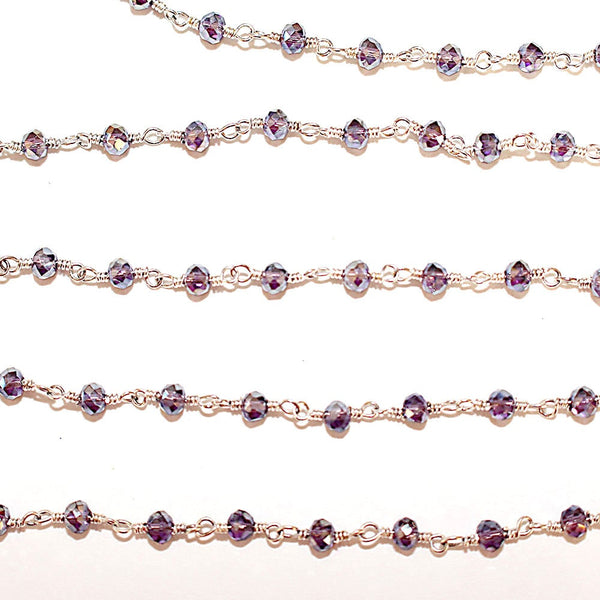 amethyst mystic quartz gemstone bead chain silver, women jewelry making necklaces, earrings, and bracelets bead chain.
