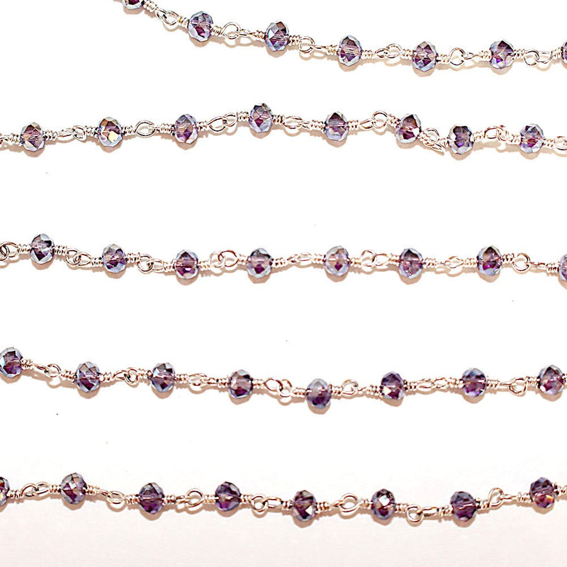 amethyst mystic quartz gemstone bead chain silver, women jewelry making necklaces, earrings, and bracelets bead chain.