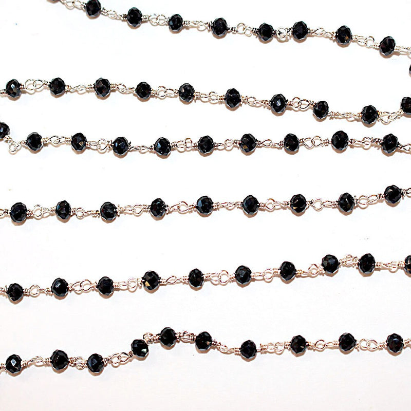 black spinel quartz gemstone bead chain silver, women jewelry making necklaces, earrings, and bracelets bead chain.