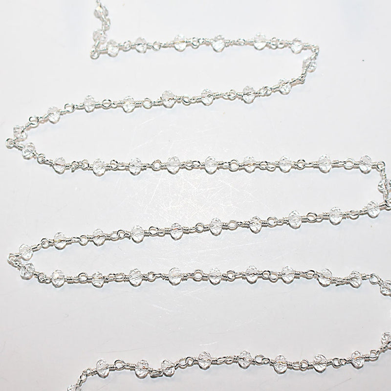 clear quartz gemstone bead chain silver, women jewelry making necklaces, earrings, and bracelets bead chain.