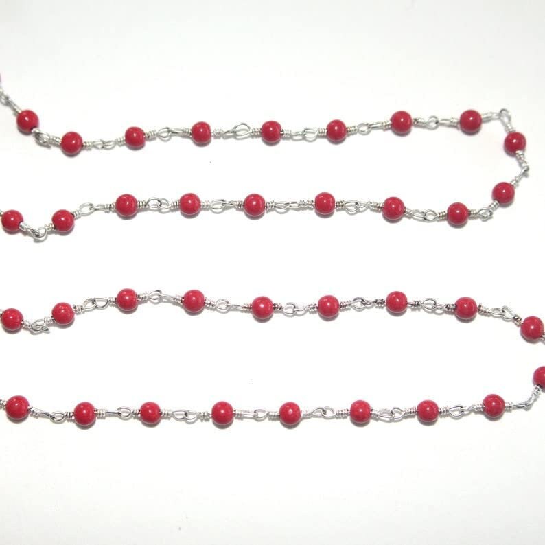 coral smooth quartz gemstone bead chain silver, women jewelry making necklaces, earrings, and bracelets bead chain.