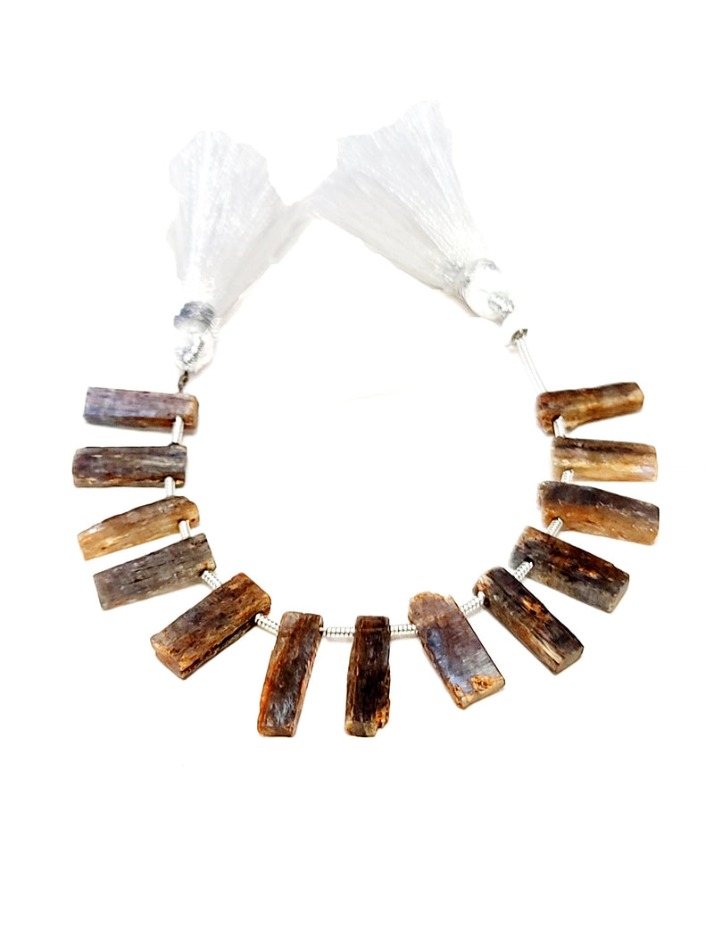 Mystic Bio Blue Kyanite natural semi-precious gemstone bead strands, long slice-shaped 4-inch long bead strand, smooth bead size 4mm handmade gemstone bead strand 29, 32 Carat, women jewelry making necklaces, earrings, and bracelets bead strands.