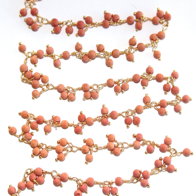 coral peach quartz gemstone bead chain silver, women jewelry making necklaces, earrings, and bracelets bead chain.