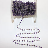 Amethyst natural semi-precious gemstone beads 3mm silver plated rosary chain for a necklace, earrings, anklet, and bracelet making.