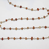 Hessonite Garnet natural semi-precious gemstone beads 3mm silver plated rosary chain for a necklace, earrings, anklet, and bracelet making.