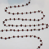 Rhodolite Garnet natural semi-precious gemstone beads 3mm silver plated rosary chain for a necklace, earrings, anklet, and bracelet making.