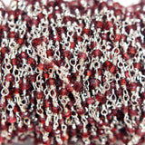 Rhodolite Garnet natural semi-precious gemstone beads 2mm silver plated rosary chain for a necklace, earrings, anklet, and bracelet making.
