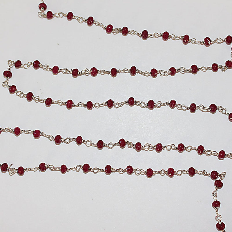 Ruby Jade natural semi-precious gemstone beads 3mm silver plated rosary chain for a necklace, earrings, anklet, and bracelet making.