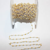 Yellow Sapphire natural semi-precious gemstone beads 3mm silver plated rosary chain for a necklace, earrings, anklet, and bracelet making.