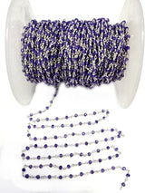 Zircon Amethyst natural semi-precious gemstone beads 3mm rosary chain for a necklace, earrings, anklet, and bracelet making.