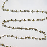 Zircon Peridot natural semi-precious gemstone beads 3mm silver plated rosary chain for a necklace, earrings, anklet, and bracelet making.