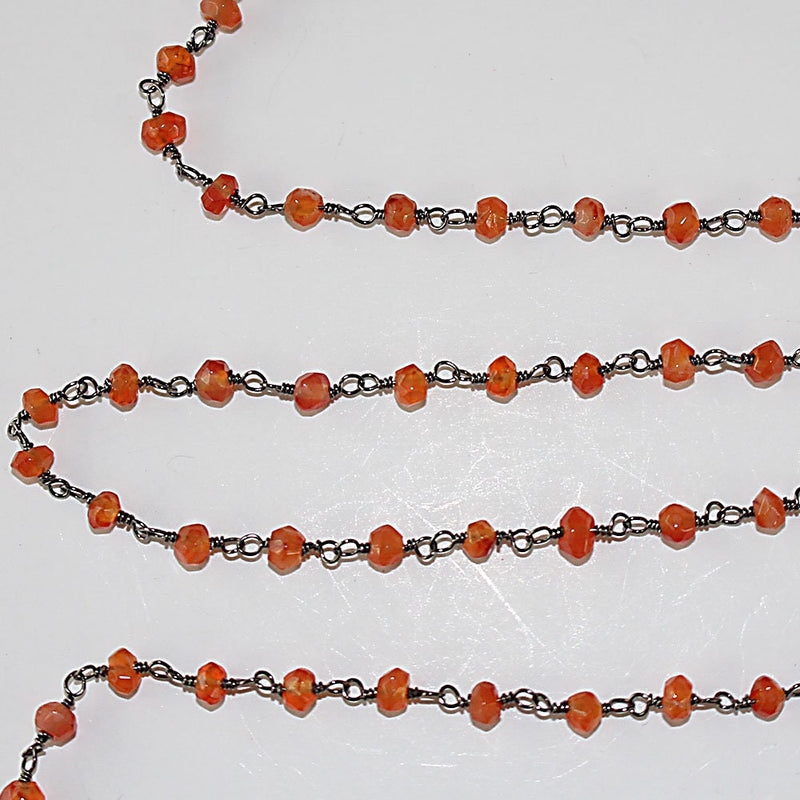 Carnelian natural semi-precious gemstone beads 3mm rosary chain for a necklace, earrings, anklet, and bracelet making.
