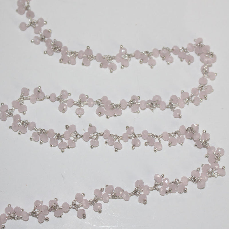 pink chalcedony quartz gemstone bead chain silver, women jewelry making necklaces, earrings, and bracelets bead chain.