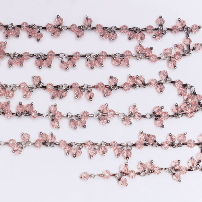 rose quartz gemstone bead chain silver, women jewelry making necklaces, earrings, and bracelets bead chain.