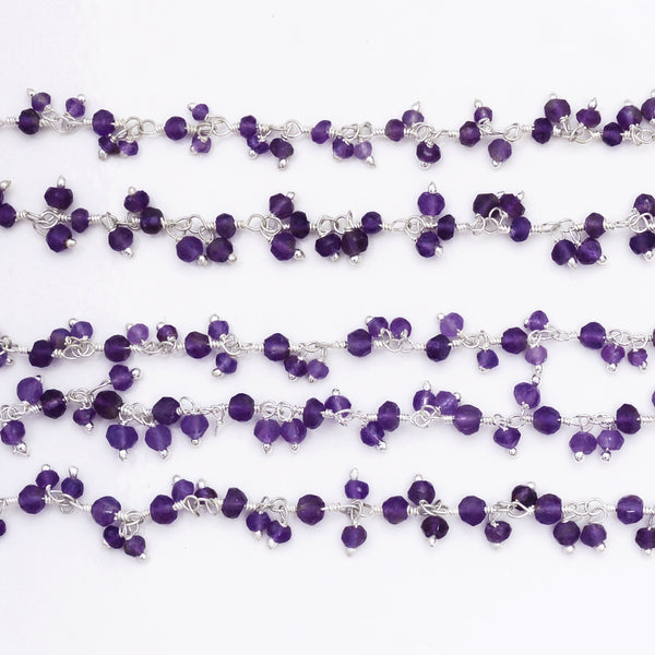 amethyst natural semi-precious gemstone beads silver rosary chain for a necklace, earrings, anklet, and bracelet making.